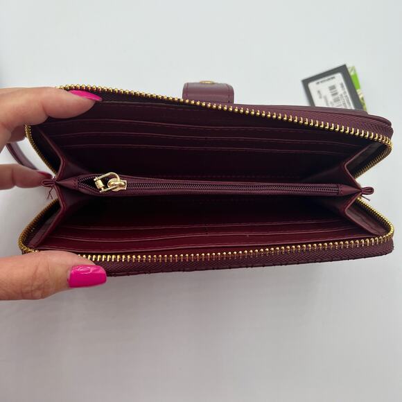 Badgley Mischka Womens Long Wallet Phone Pocket Wristlet Plum Vegan Leather NWT - Picture 6 of 14
